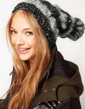 Image 1 of ASOS Mix Knit Cable Boyfriend Beanie With Pom