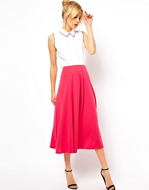 Image 1 of ASOS Midi Skirt with Stitch Waist Detail