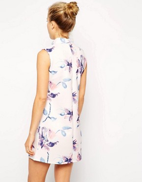 Image 2 of ASOS Shift Dress with High Neck in Scuba Floral Print