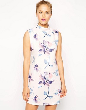 Image 1 of ASOS Shift Dress with High Neck in Scuba Floral Print