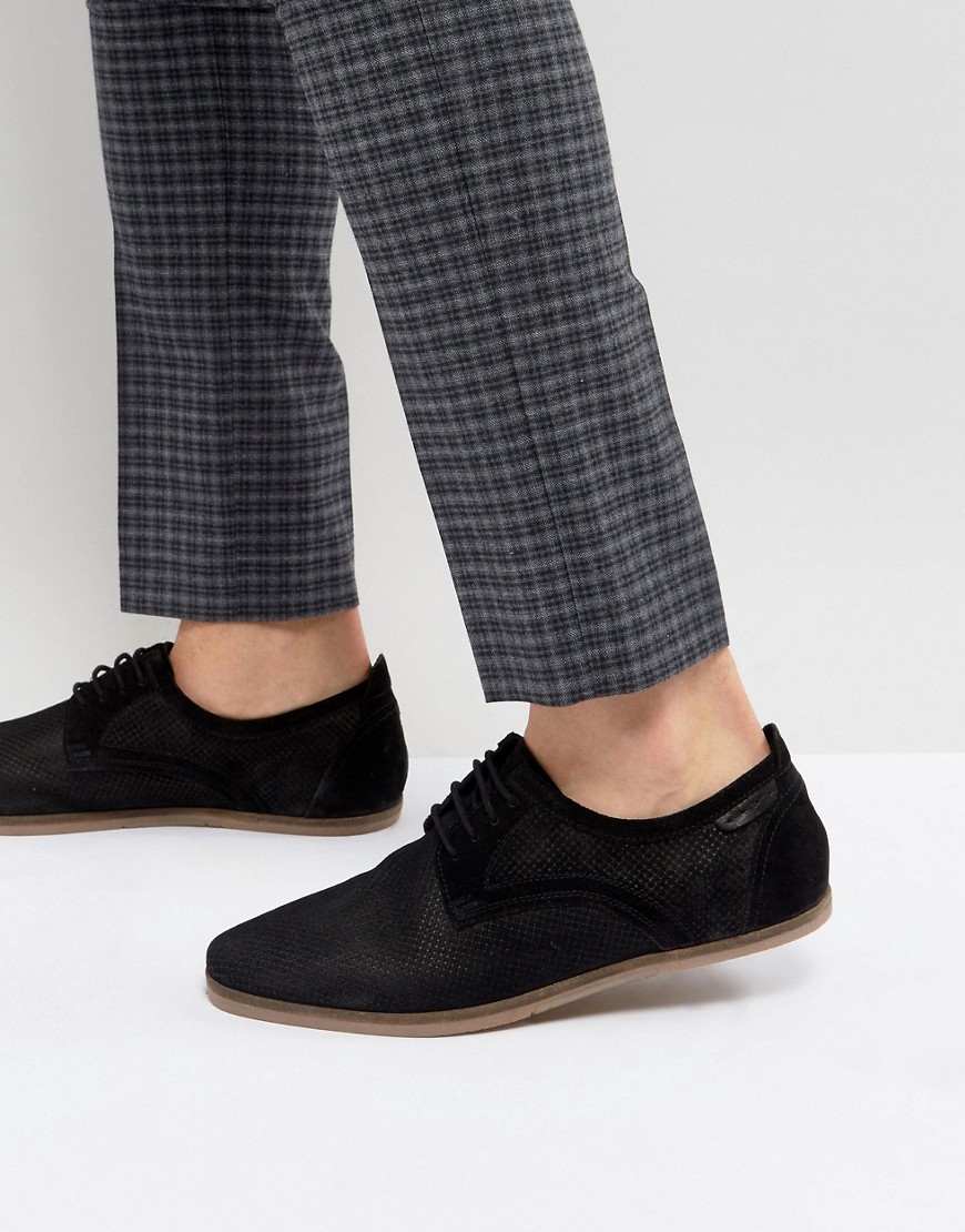 Черные замшевые туфли на шнуровке с перфорацией Pier One - Черный