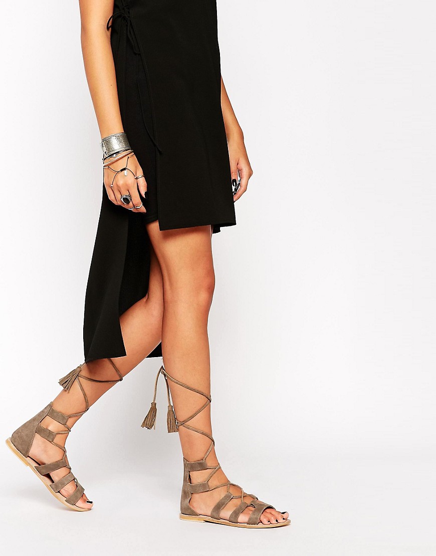 ASOS FEEL THE POWER Suede Lace Up Flat Sandals