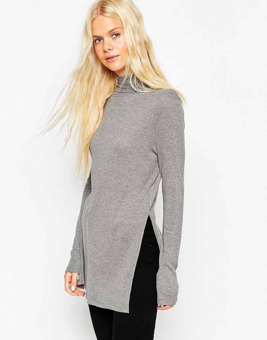Image 1 of ASOS Longline Top With Side Split And Polo Neck