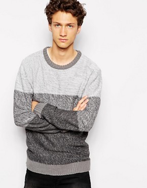 Solid Colour Block Jumper In Mixed Yarns 