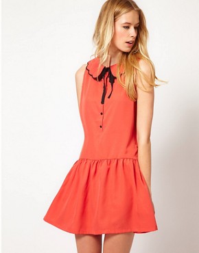Image 1 of Pretty Vacant Drop Waist Dress With Scallop Collar