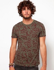 ASOS T-Shirt With All Over Baroque Leaf Print