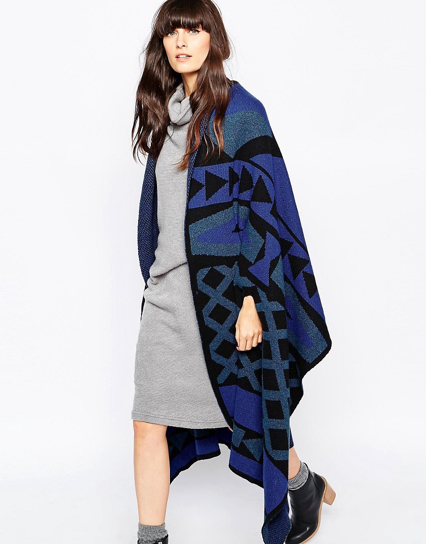 Image 1 of Paisie Wool Poncho in Geometric Pattern Knit