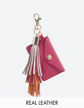 Asos ASOS Leather Keyring With Tricoloured Tassel  Card Holder 