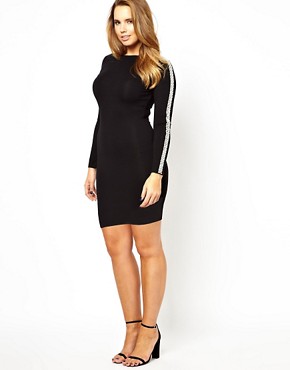 ASOS Curve Plus Size Long Embellished Sleeve Mini Bodycon Dress UK 20 ...