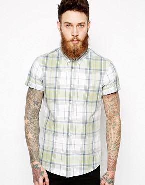ASOS Shirt In Short Sleeve With White And Yellow Check