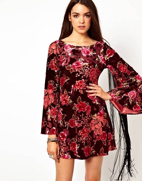 Image 1 of Coco's Fortune Floral Dress With Fringe Sleeve