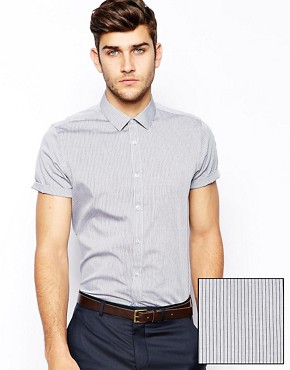 ASOS Smart Shirt In Long Sleeve With Wide Pin Stripe 