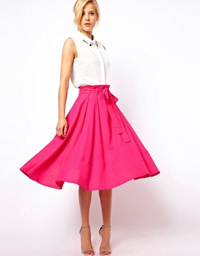 Image 1 of ASOS Linen Midi Skirt with Belt