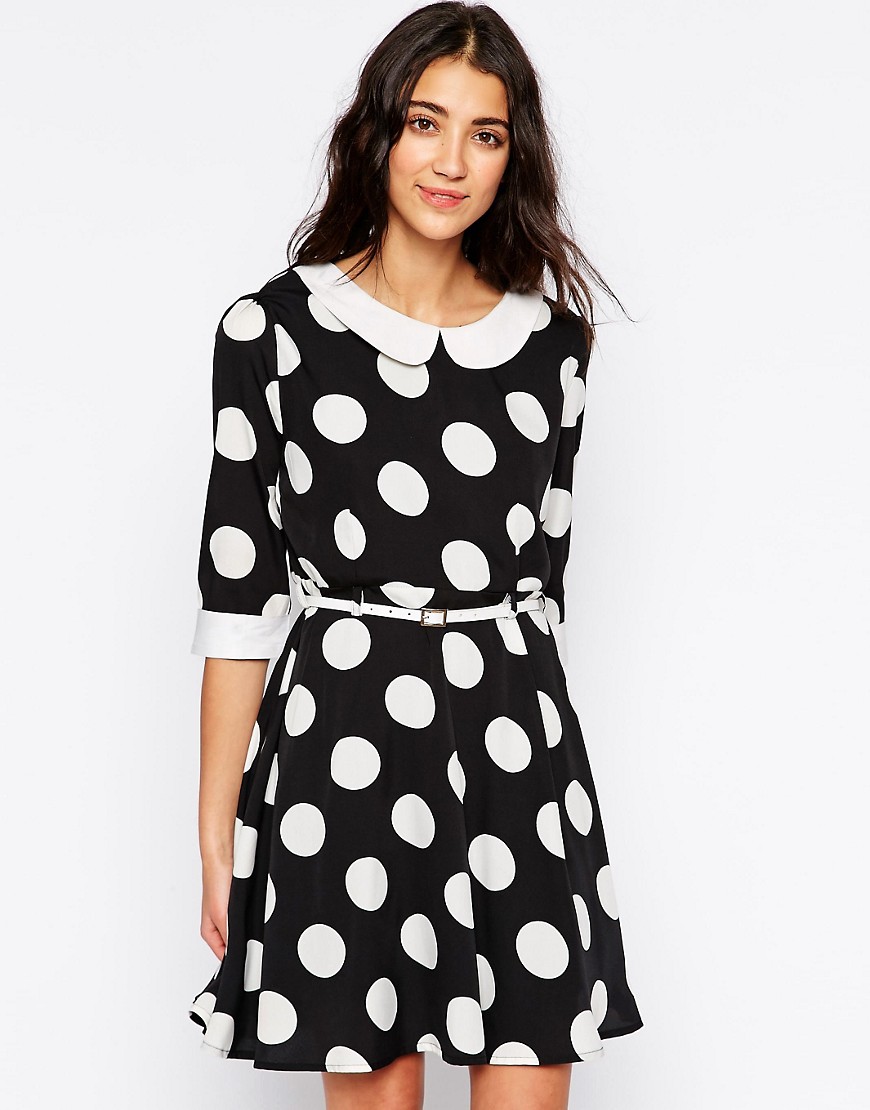 Image 1 of Yumi Belted Dress in Large Dot Print