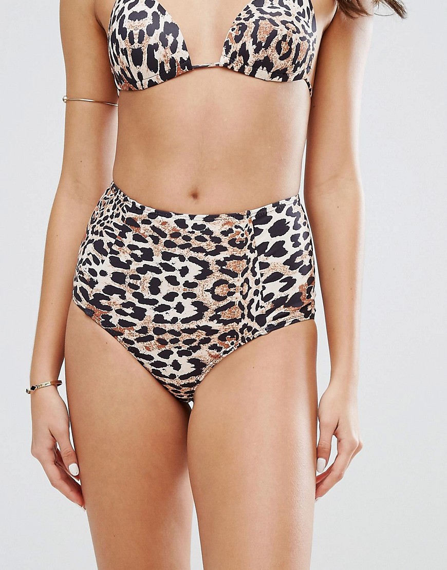 Missguided Mix & Match Leopard Print High Waisted Bikini Brief - Brown