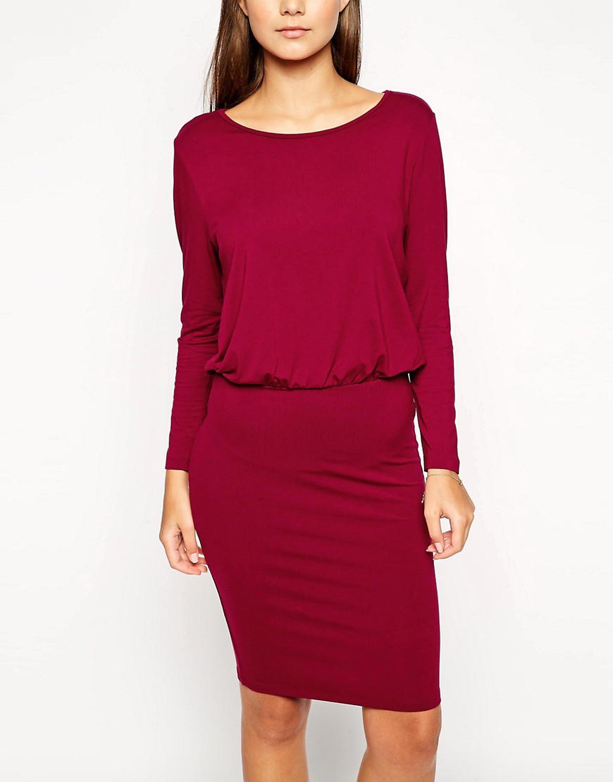 Image 3 of ASOS PETITE Exclusive Bodycon Dress With Longsleeves And Drape Top