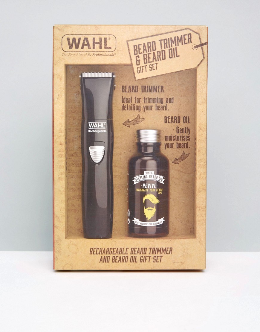 Подарочный набор с электрическим триммером и маслом для бороды Wahl