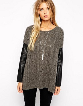Image 1 of Noisy May Jumper With Faux Leather Sleeves