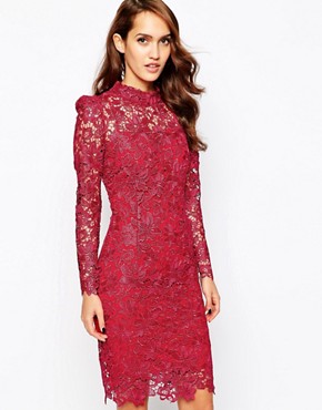 Image 1 of Forever Unique Lace Pencil Dress with High Neck