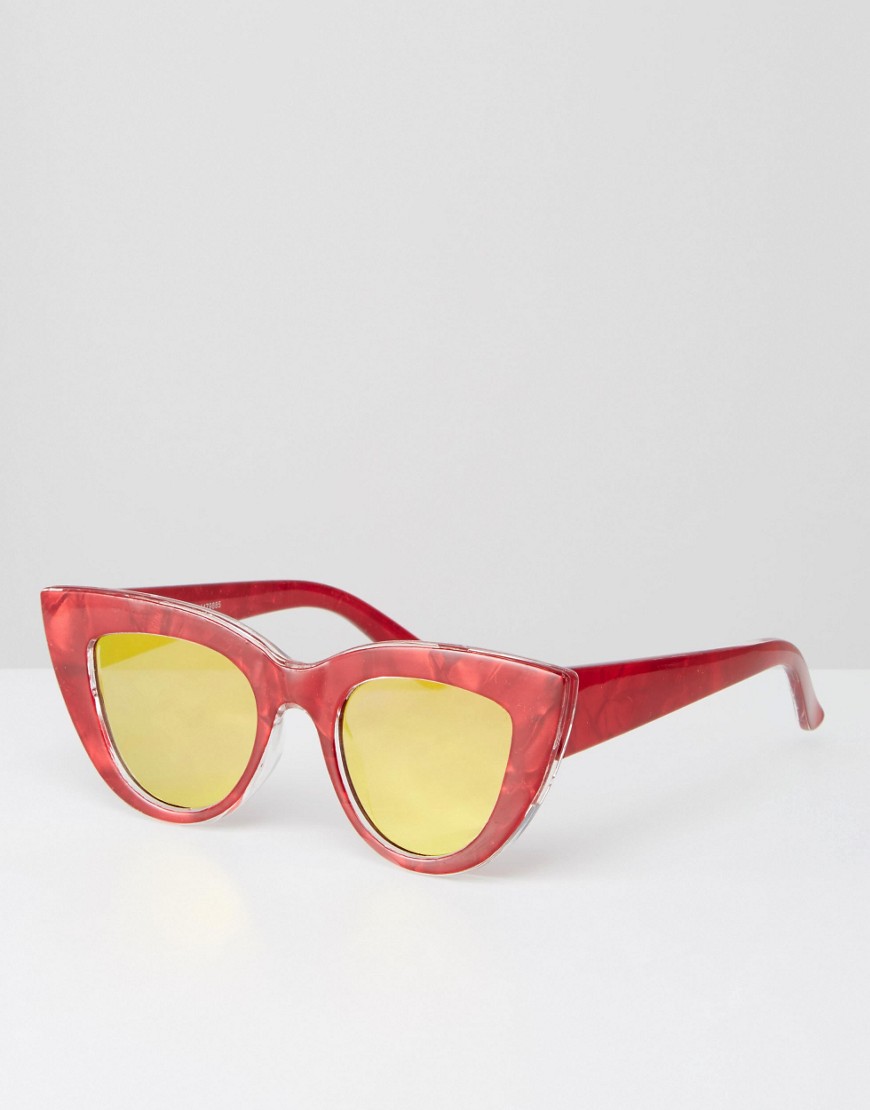 Image 1 of ASOS Flat Top Cat Eye Sunglasses With Metal Sandwich And Flat Lens & Acetate Transfer
