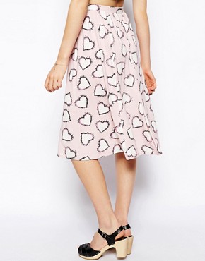 Image 2 of ASOS Midi Skirt In Heart Print With Pockets