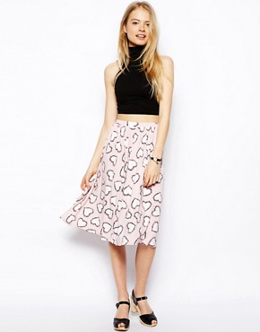 Image 1 of ASOS Midi Skirt In Heart Print With Pockets