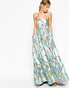 Платье макси из цветочного жаккарда с лифом-бандо ASOS SALON Premium
