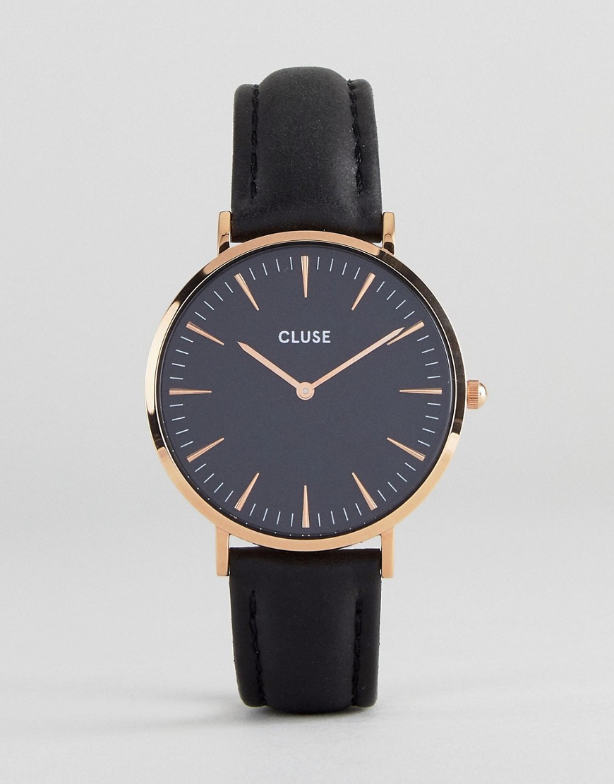 Черные часы с кожаным ремешком CLUSE CL18001 La Bohème - Черный