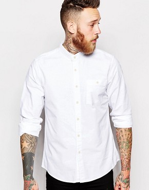 ASOS Oxford Shirt In White With Long Sleeves And Grandad Collar