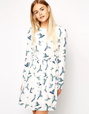 Image 1 of ASOS Skater Dress with Pretty Bird Print