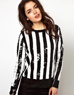 Image 1 of ASOS Top with Long Sleeves in Embellished Stripe