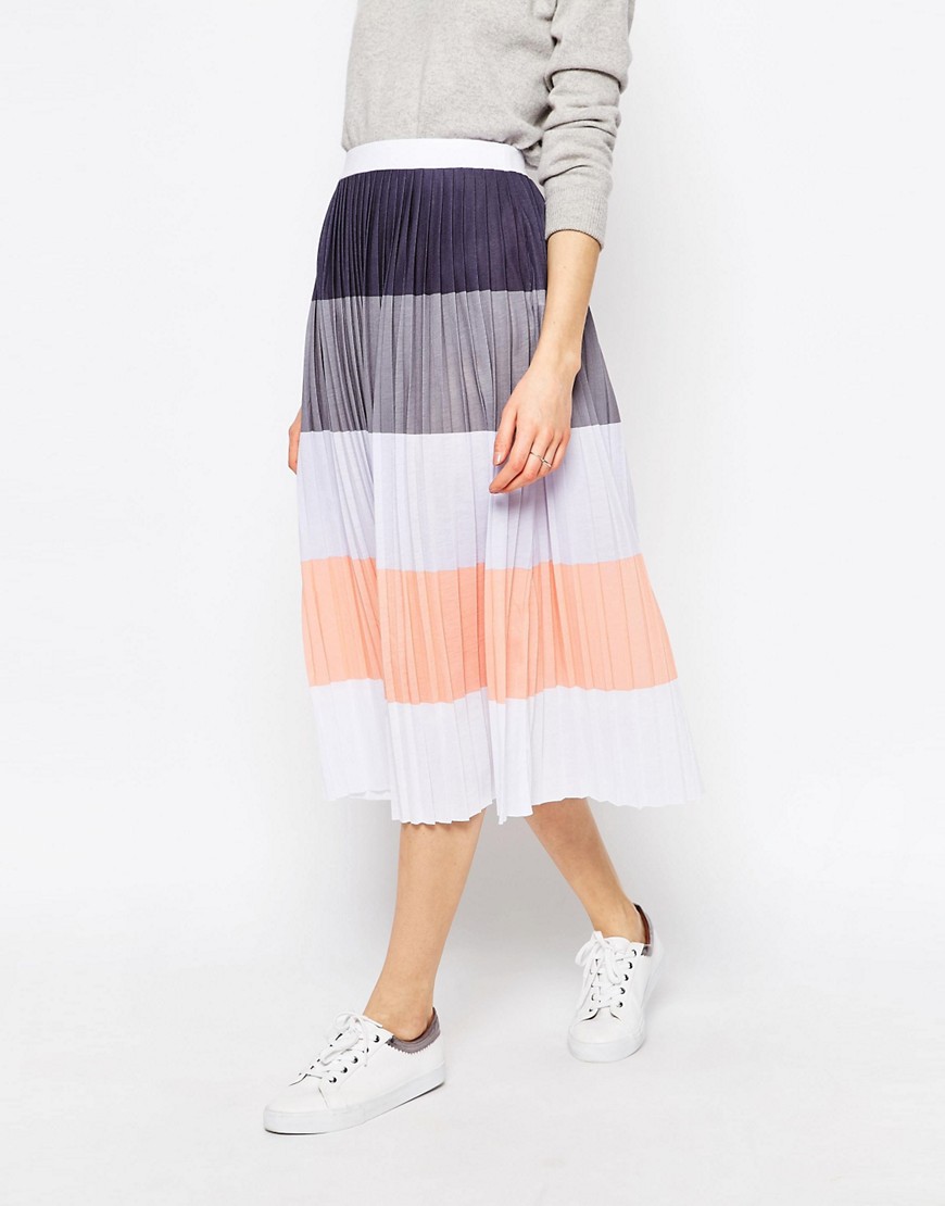 Image 4 of ASOS Pleated Midi Skirt in Colour Block