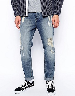 ASOS Tapered Jeans With Rips 