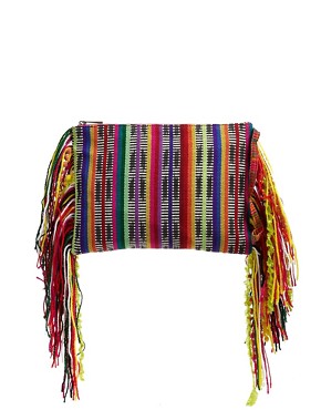 Image 1 of ASOS Woven Clutch Bag with Fringing