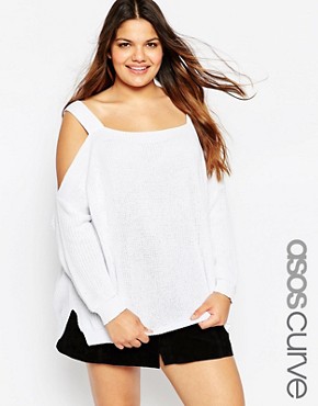 ASOS CURVE Jumper in Fisherman Rib with Cold Shoulder