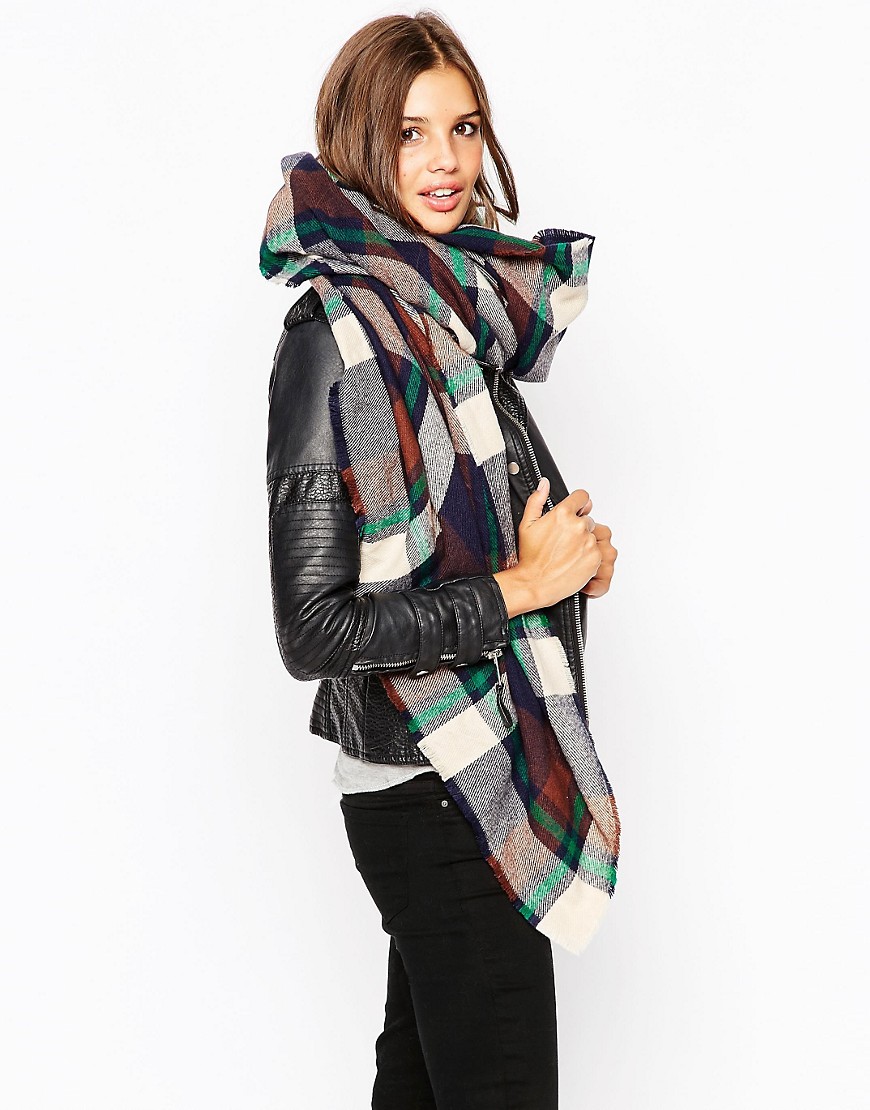 Image 1 of ASOS Woven Oversized Scarf In Blue Brown Check