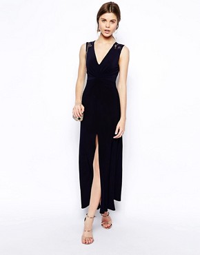 Image 2 of ASOS PETITE Exclusive Plunge Maxi Dress with Lace Back Detail