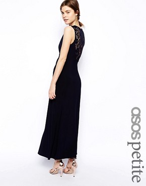 Image 1 of ASOS PETITE Exclusive Plunge Maxi Dress with Lace Back Detail