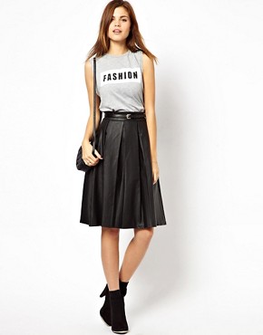 flared skirt,pleated skirt,pleats,black,skirt,midi,ASOS,leather
