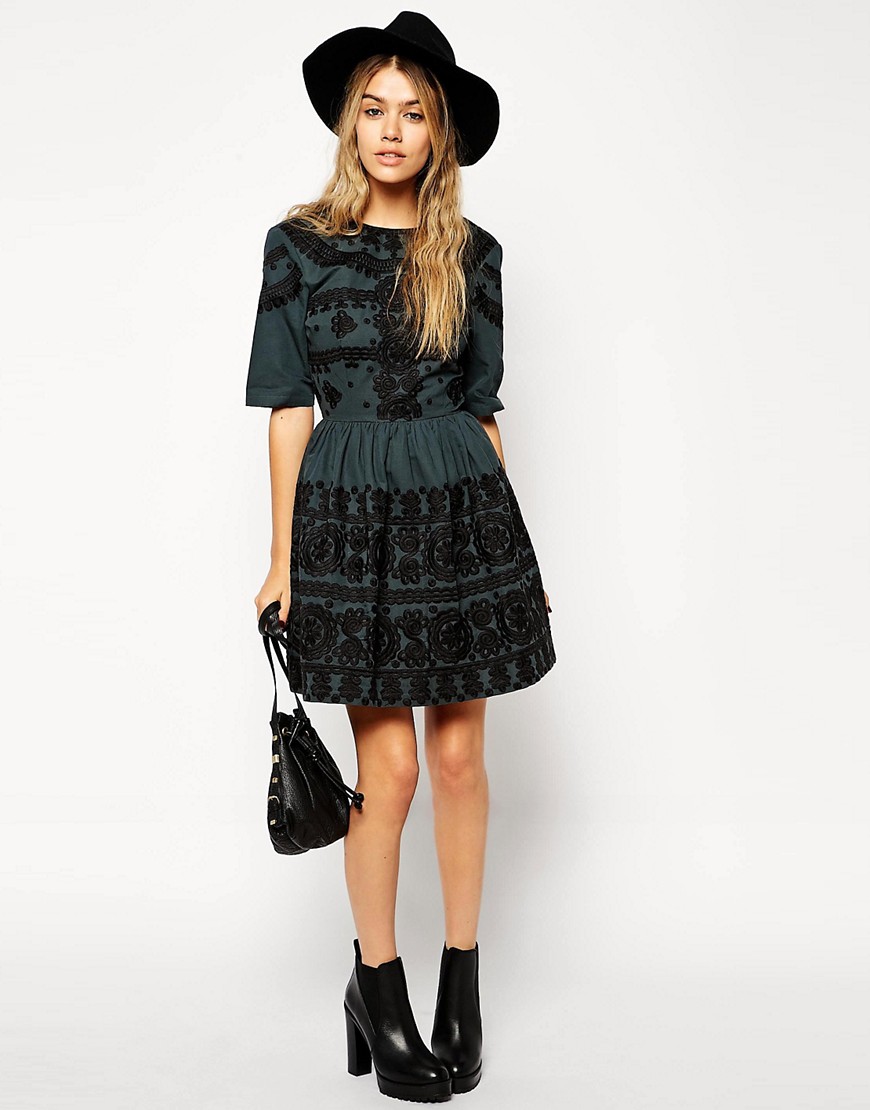 Image 4 of ASOS Premium Mini Dress with Russian Doll Embroidery