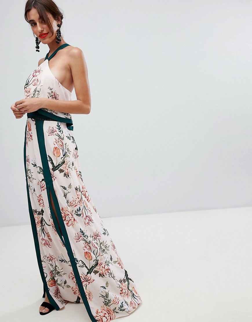 Imagen principal de producto de Vestido largo con estampado de flores y aberturas Aries de Stylestalker - Stylestalker