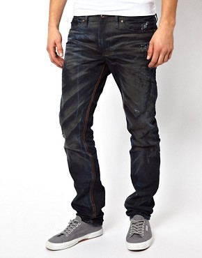 Темные узкиие джинсы с переходом цвета Diesel Shioner 824Y - Синий