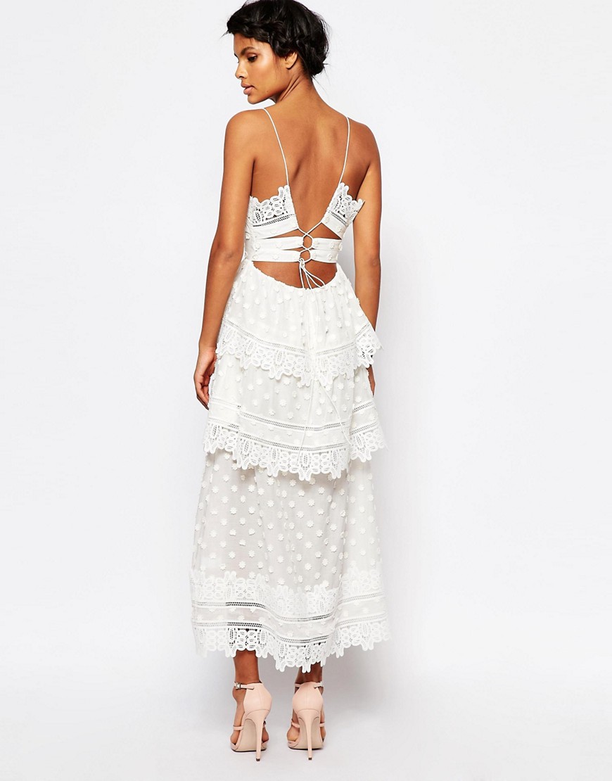 Image 1 of Self Portrait Ivy Lace trim Midi Dress with Lace up Back