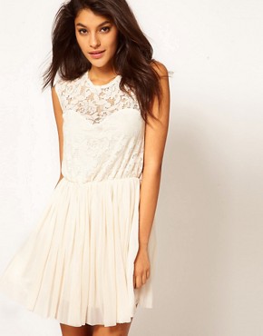 Image 1 of ASOS Skater Dress With Lace And Mesh