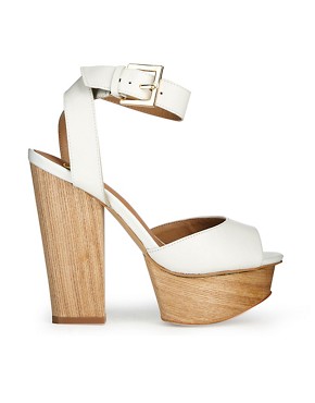 Image 1 of Shellys London Aaelle White Leather Wooden Platform Sandals