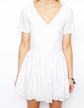 Image 3 of ASOS PETITE Exclusive Wrap Front Playsuit with Embroidered Short