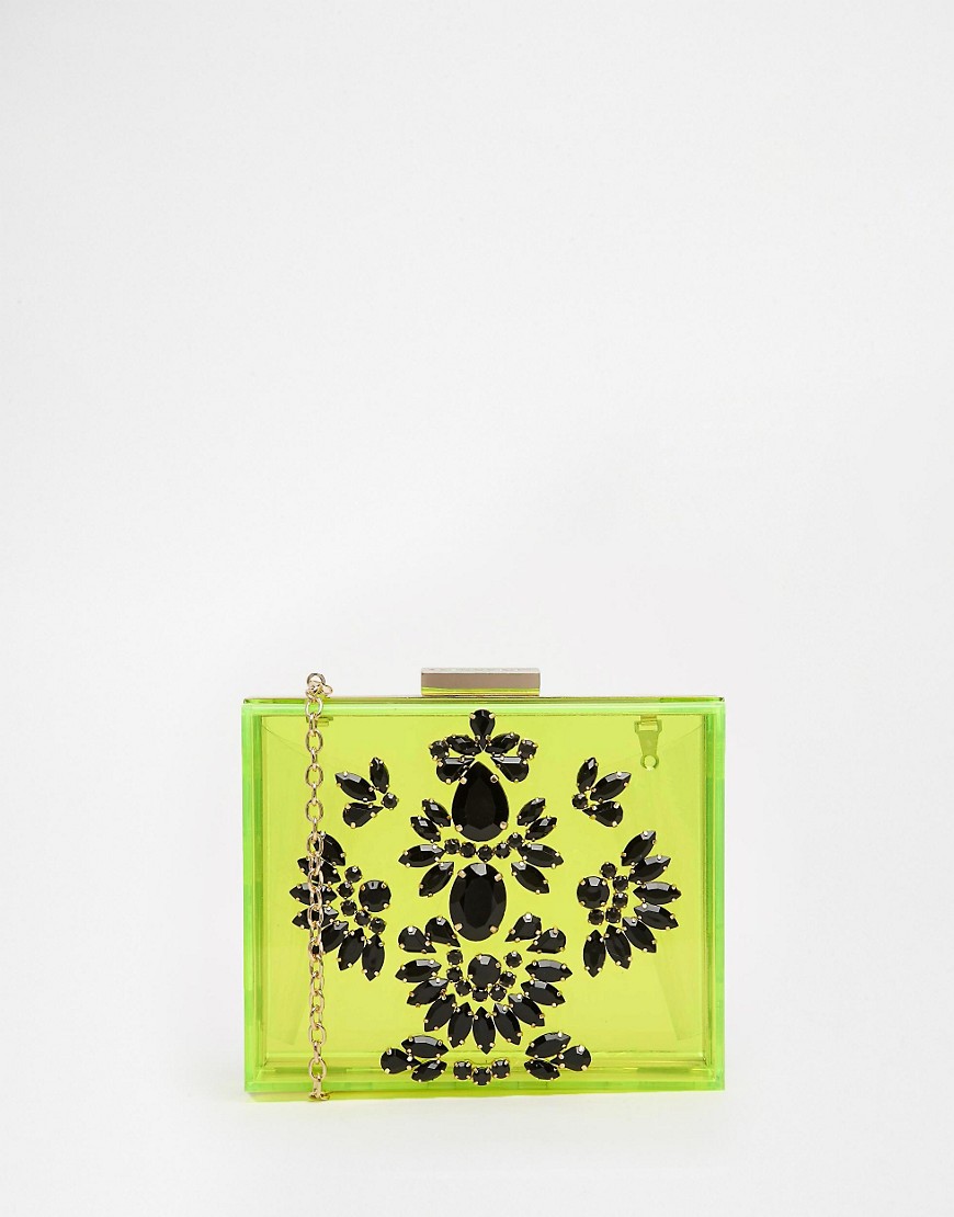 Image 1 of Skinnydip Occasion Embellished Neon Box Clutch in Yellow