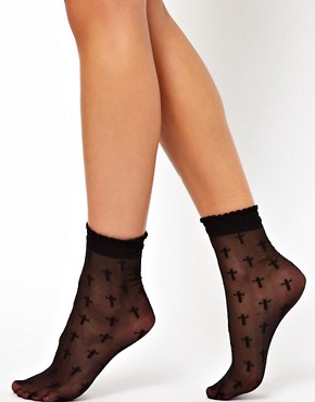 Image 2 of ASOS Sheer Cross Ankle Socks With Frill Top