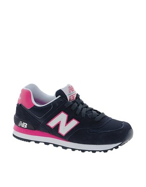 Image 1 of New Balance 574 Suede And Mesh Pink Stripe Trainers