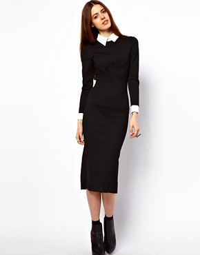 Image 1 of ASOS Pencil Dress With Collar And 3/4 Sleeve